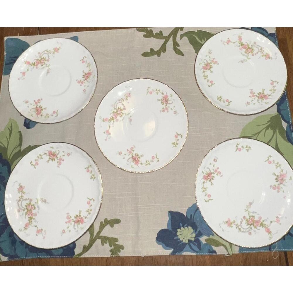 Set of 5 VTG 1940's‎ Pope Gosser Jean China Pink Roses Gold Trim Saucers USA